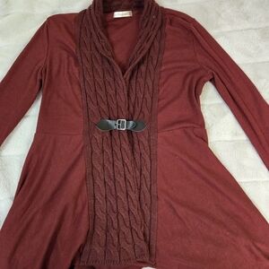 Women's Cable Knit Cardigan Sweater - Burgundy